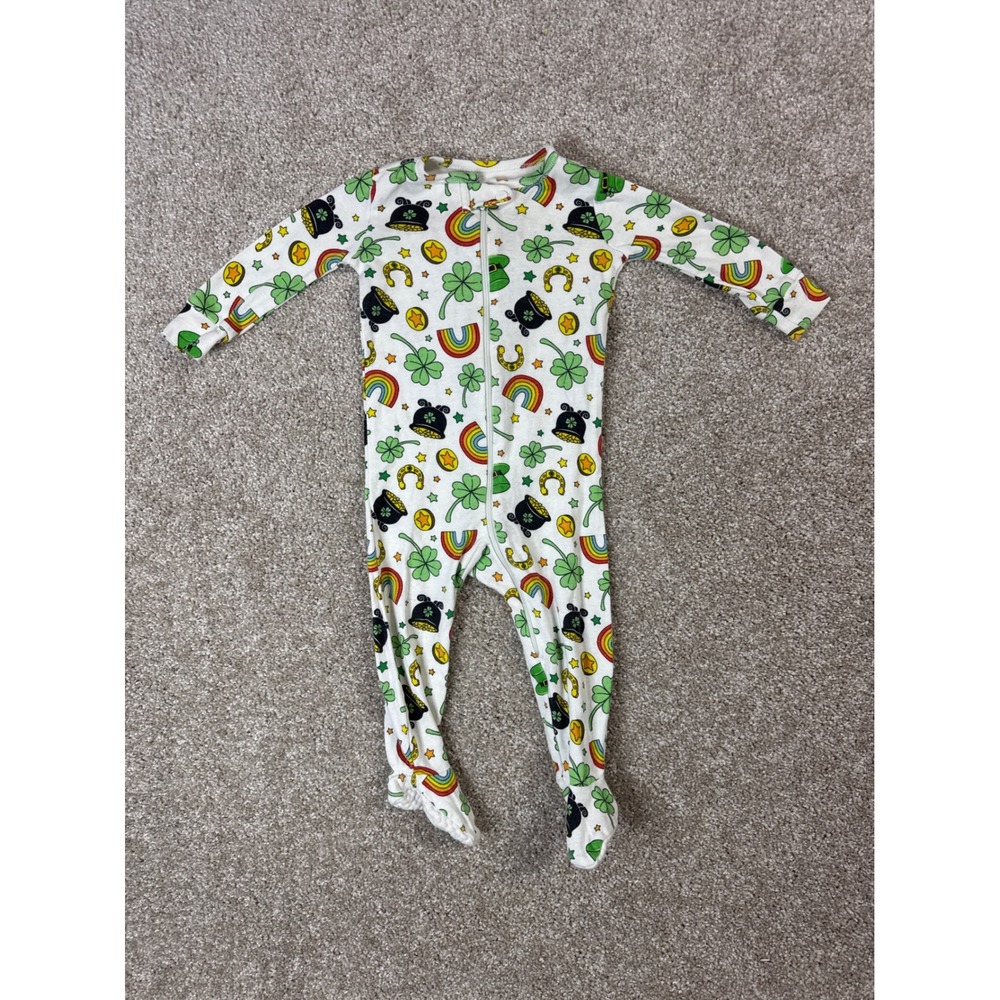 St Patricks Day Bamboo Footed Sleeper Rainbow Clover Pot of Gold Zipper Pajamas